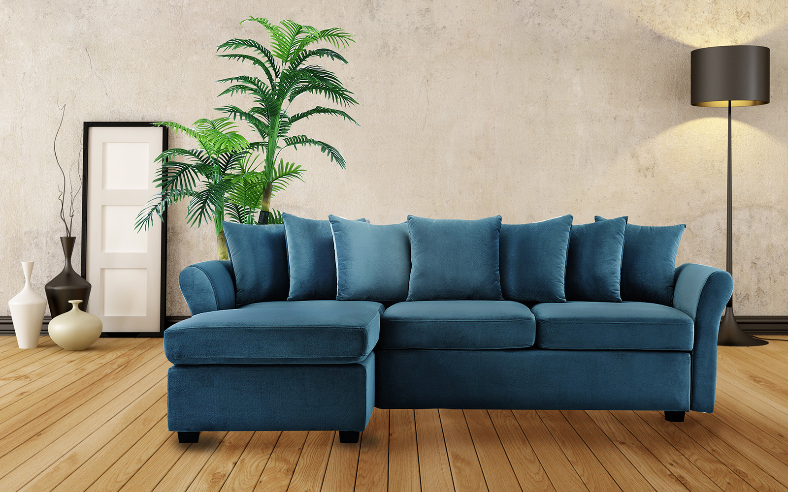 Classic Velvet Sectional Sofa, Large L-Shape Couch with Wide Chaise